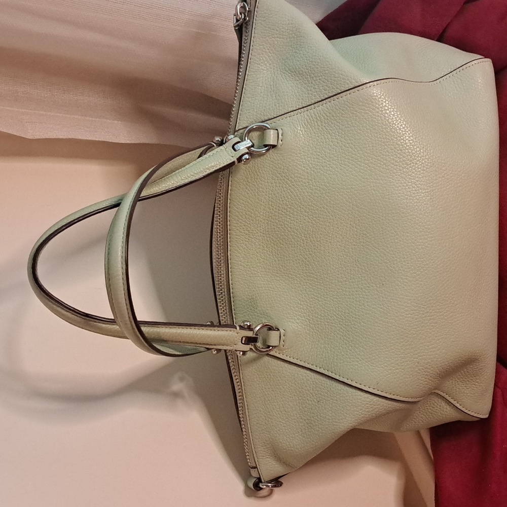 Coach Prairie Soft Seafoam Green Pebble Leather Satchel/Crossbody Like New - Picture 4 of 11